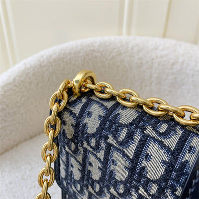 Dior 30 Montaigne Chain Flap Bag in Navy Oblique Canvas GHW