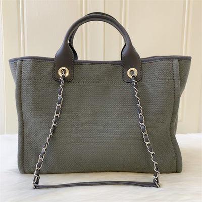 Chanel Medium Deauville Tote in Dark Grey Fabric SHW