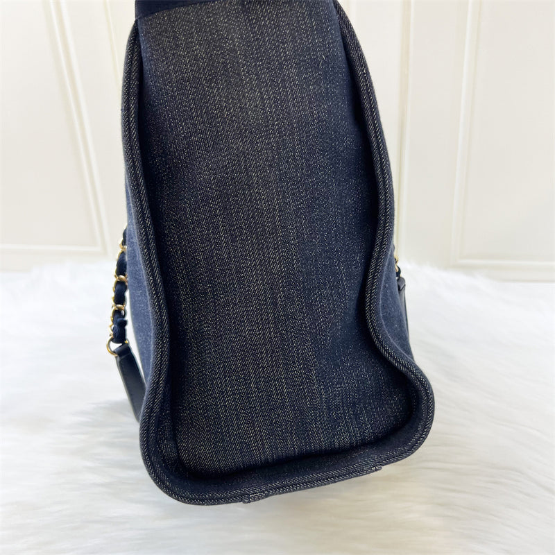 Chanel Small / Medium Deauville Shopping Tote in Dark Blue Denim Fabric and LGHW