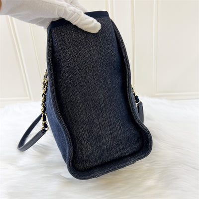 Chanel Small / Medium Deauville Shopping Tote in Dark Blue Denim Fabric and LGHW