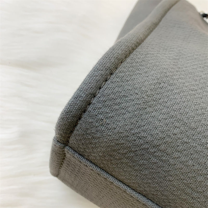 Chanel Medium Deauville Tote in Dark Grey Fabric SHW