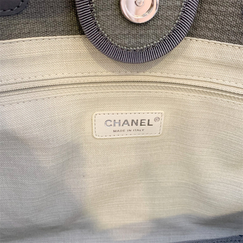 Chanel Medium Deauville Tote in Dark Grey Fabric SHW