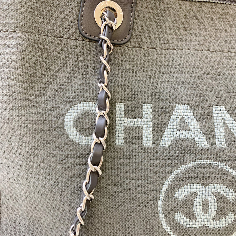 Chanel Medium Deauville Tote in Dark Grey Fabric SHW