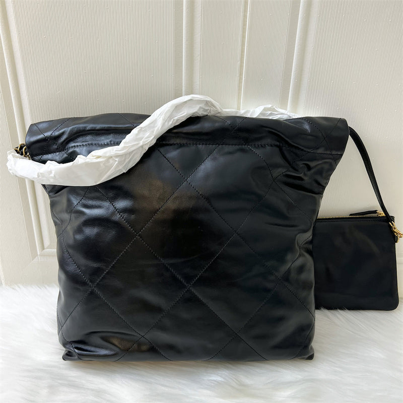 Chanel 22 Small Hobo Bag in Black Shiny Calfskin and AGHW