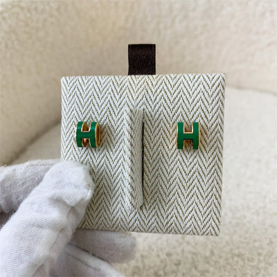 Hermes Mini Pop H Earrings in Malachite Enamel RGHW
