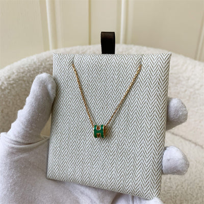 Hermes Mini Pop H Pendant Necklace in Malachite Enamel RGHW