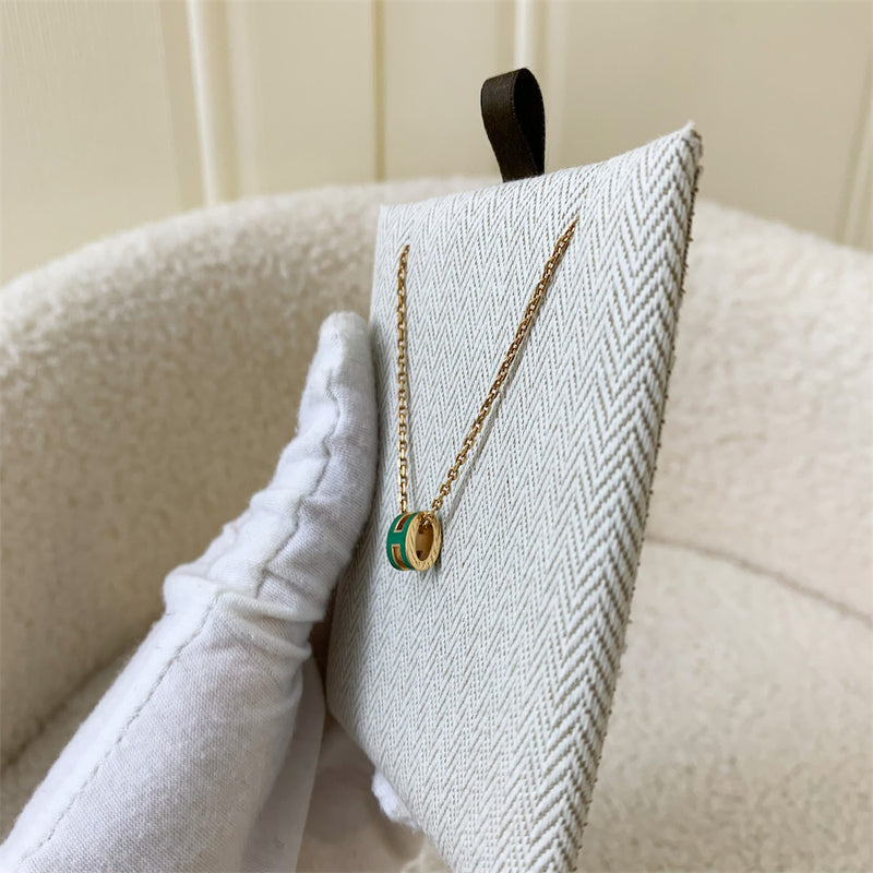 Hermes Mini Pop H Pendant Necklace in Malachite Enamel RGHW