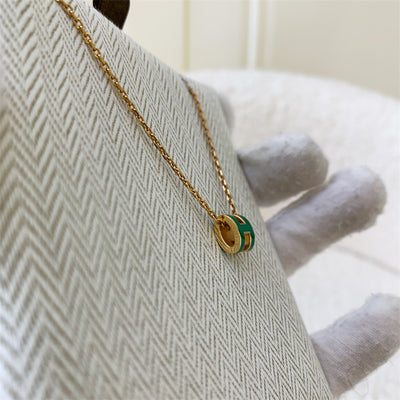 Hermes Mini Pop H Pendant Necklace in Malachite Enamel RGHW