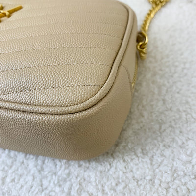 Saint Laurent Mini Lou Camera Bag in Beige Grained Calfskin GHW