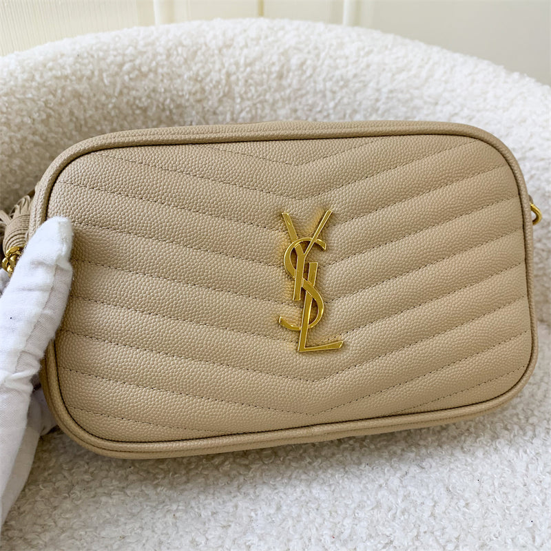 Saint Laurent Mini Lou Camera Bag in Beige Grained Calfskin GHW