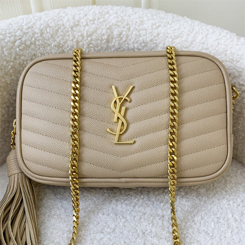 Saint Laurent Mini Lou Camera Bag in Beige Grained Calfskin GHW