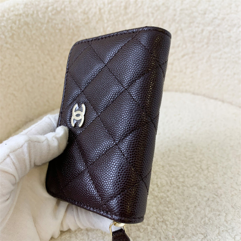 Chanel Classic Zippy Card Holder in 22K Dark Brown Caviar LGHW
