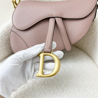 Dior Medium Saddle Bag in Blush Pink Grained Calfskin AGHW