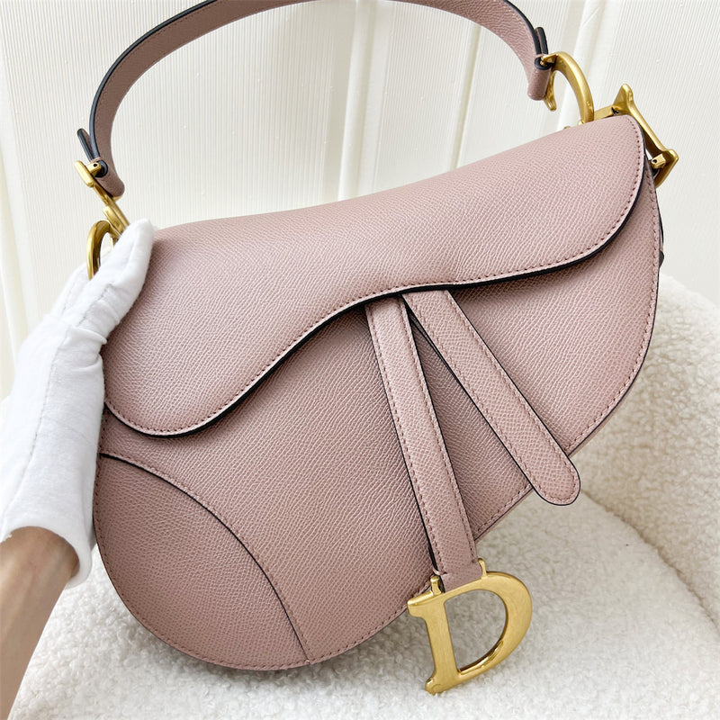 Dior Medium Saddle Bag in Blush Pink Grained Calfskin AGHW