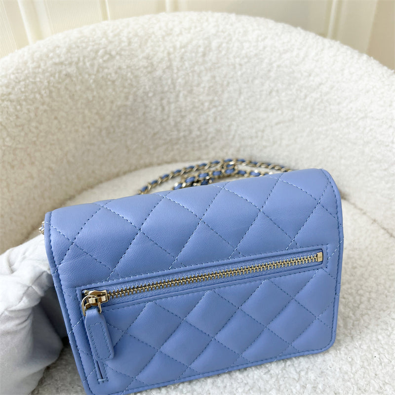 Chanel Mini Wallet on Chain WOC in 21C Periwinkle Blue LGHW