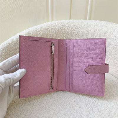 Hermes Bearn Compact Wallet in Mauve Sylvestre Epsom Leather PHW