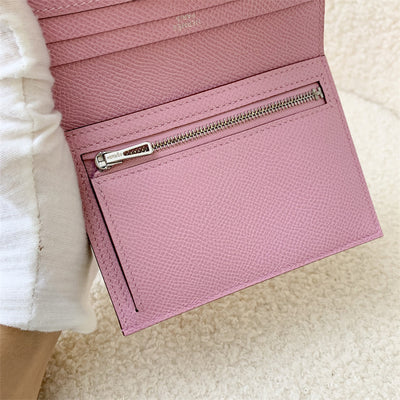 Hermes Bearn Compact Wallet in Mauve Sylvestre Epsom Leather PHW