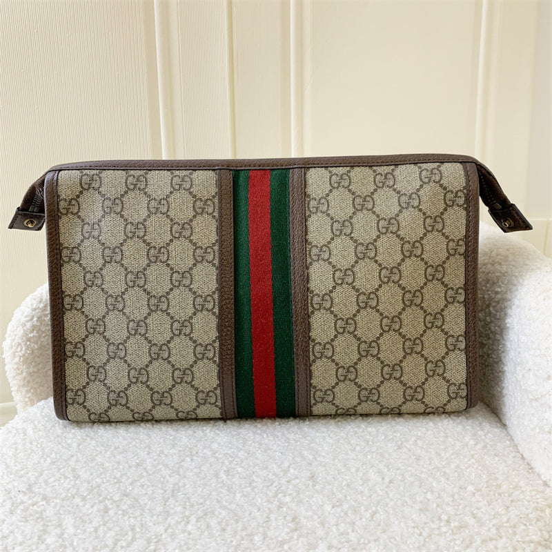 Gucci Ophidia Pouch in GG Supreme Canvas with Brown Leather Trim