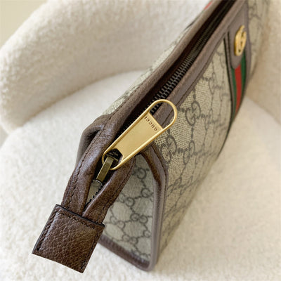 Gucci Ophidia Pouch in GG Supreme Canvas with Brown Leather Trim