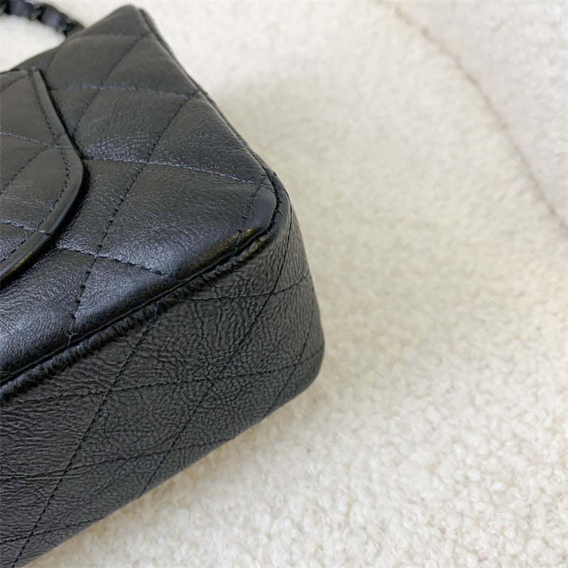 Chanel So Black Mini Rectangle Flap in Black Distressed Calf Leather and Black HW