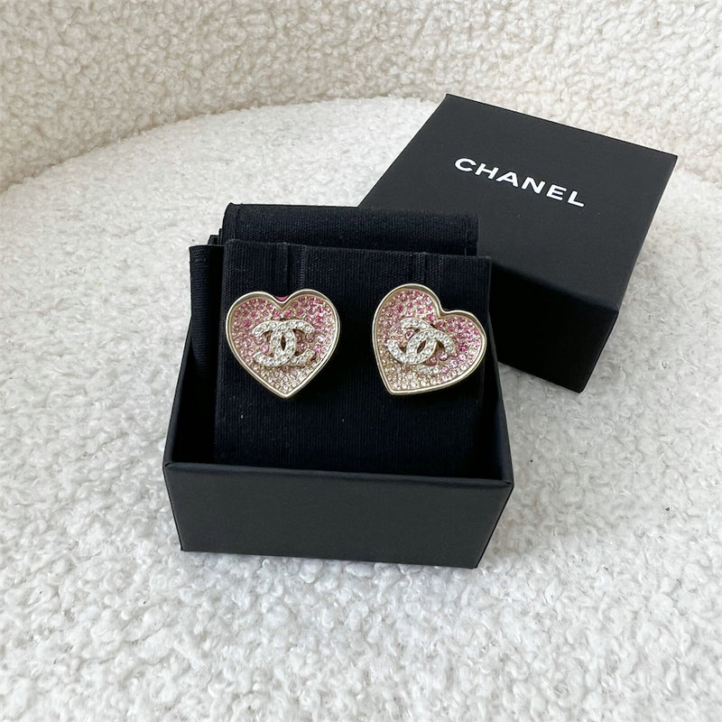 Chanel 23P Earrings Heart Pink Ombre Crystals