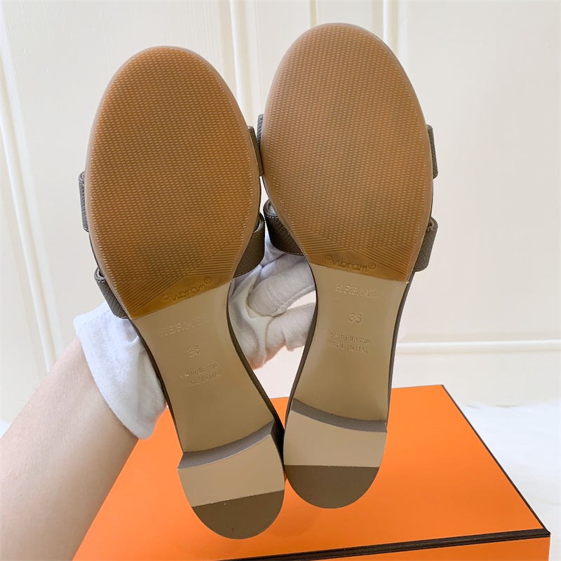 Hermes Oasis Sandals in Etoupe Epsom Leather Sz 36