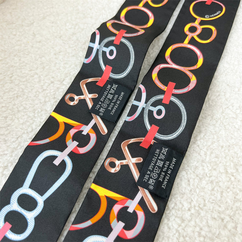 Hermes Pair of Twilly 100% Soiee (FC/Noir/Rose/Multicolore)