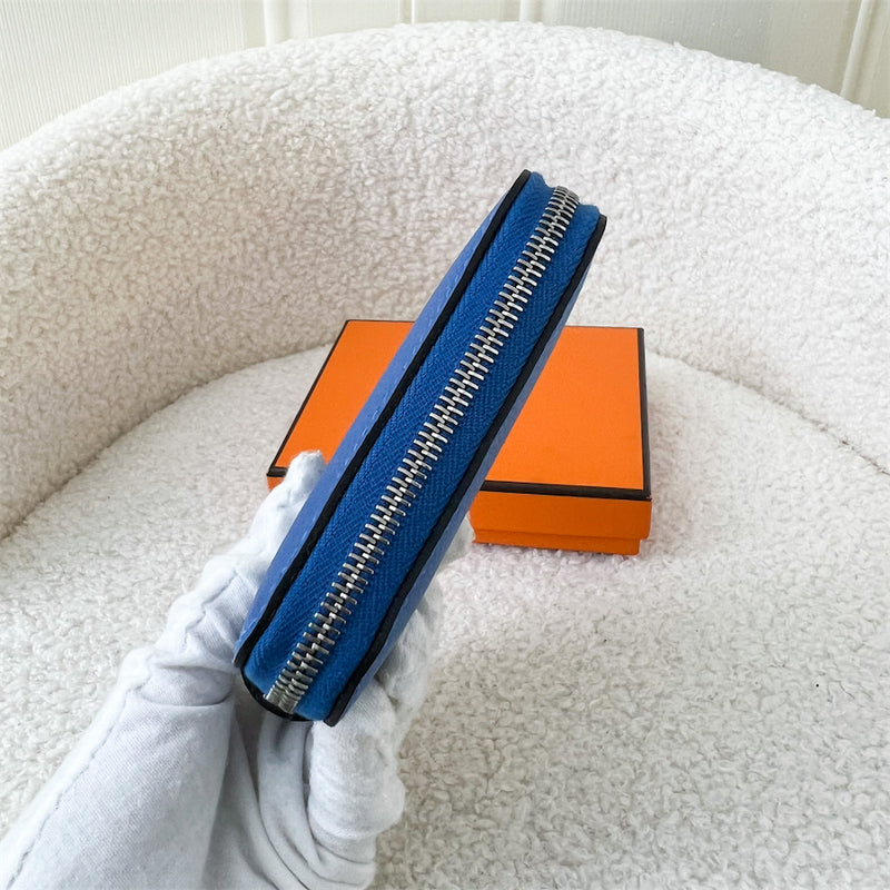 Hermes Silk in Compact Wallet in Bleu Zellige Epsom Leather PHW