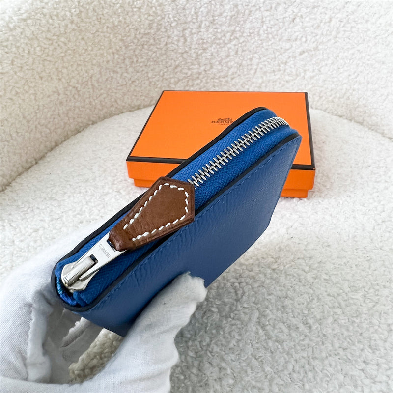 Hermes Silk in Compact Wallet in Bleu Zellige Epsom Leather PHW