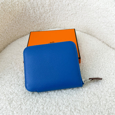 Hermes Silk in Compact Wallet in Bleu Zellige Epsom Leather PHW