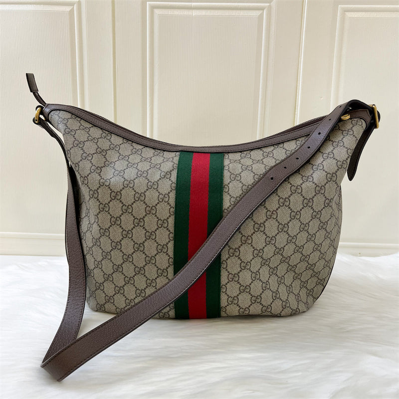 Gucci Ophidia Large Shoulder Bag in GG Supreme Canvas with Brown Leather Trim