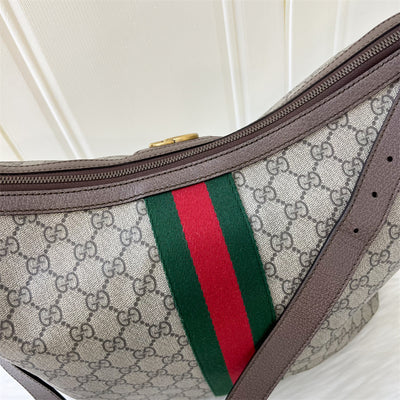 Gucci Ophidia Large Shoulder Bag in GG Supreme Canvas with Brown Leather Trim