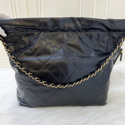 Chanel 22 Small Hobo Bag in Black Shiny Calfskin and AGHW