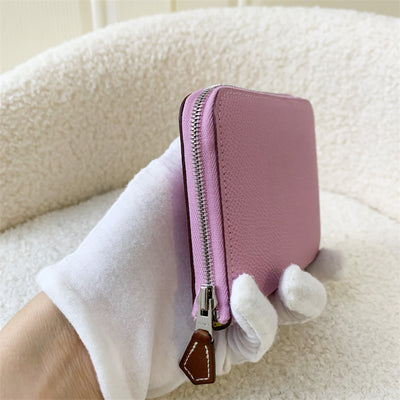 Hermes Silk in Compact Wallet in Mauve Sylvestre Epsom Leather PHW