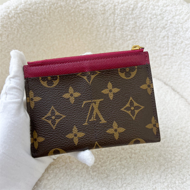 LV Zipped Card Holder in Monogram Canvas and Fuchsia Leather
