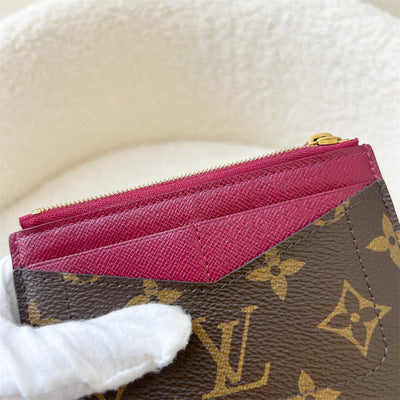 LV Zipped Card Holder in Monogram Canvas and Fuchsia Leather