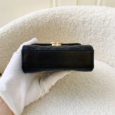 Chanel 22B Top Handle Mini Clutch with Chain in Black Lambskin LGHW