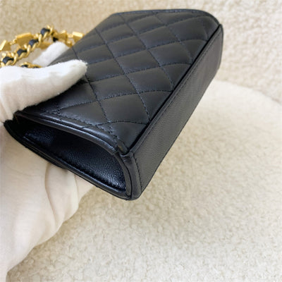 Chanel 22B Top Handle Mini Clutch with Chain in Black Lambskin LGHW