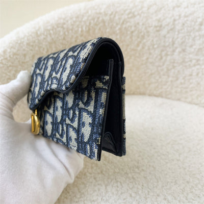 Dior Saddle Card Holder in Blue Oblique Jacquard Canvas AGHW