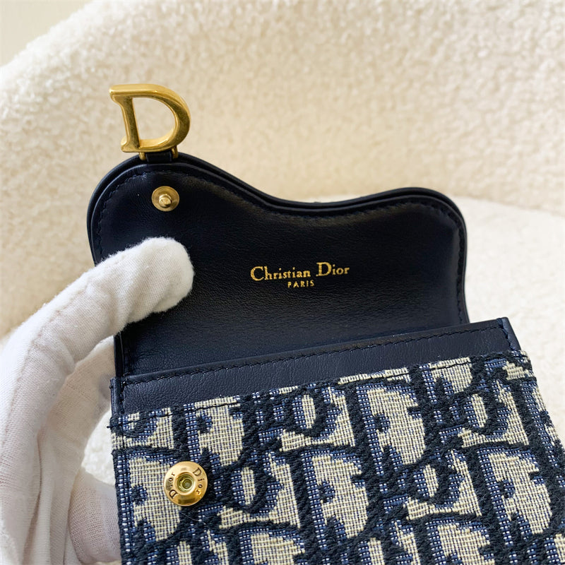 Dior Saddle Card Holder in Blue Oblique Jacquard Canvas AGHW