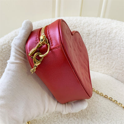 LV Heart on Chain in Lipstick Red Embossed Lambskin GHW