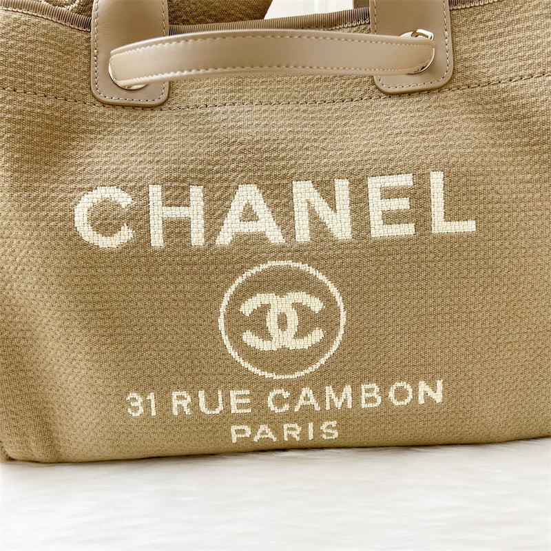 Chanel New Medium Deauville Shopping Tote in 22B Dark Beige Fabric LGHW