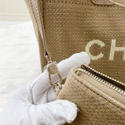 Chanel New Medium Deauville Shopping Tote in 22B Dark Beige Fabric LGHW