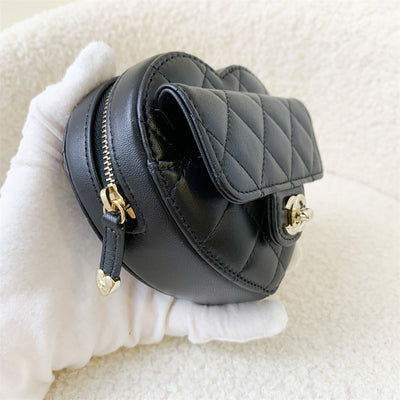 Chanel 22S Heart Clutch with Chain (Belt Bag) in Black Lambskin LGHW