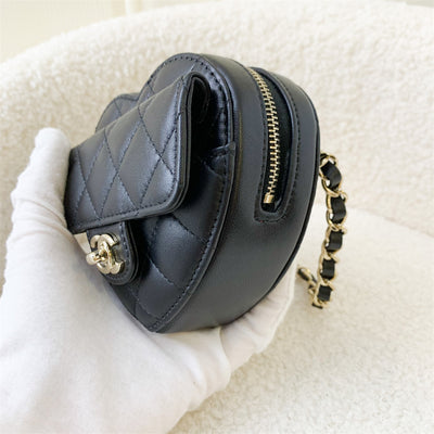 Chanel 22S Heart Clutch with Chain (Belt Bag) in Black Lambskin LGHW