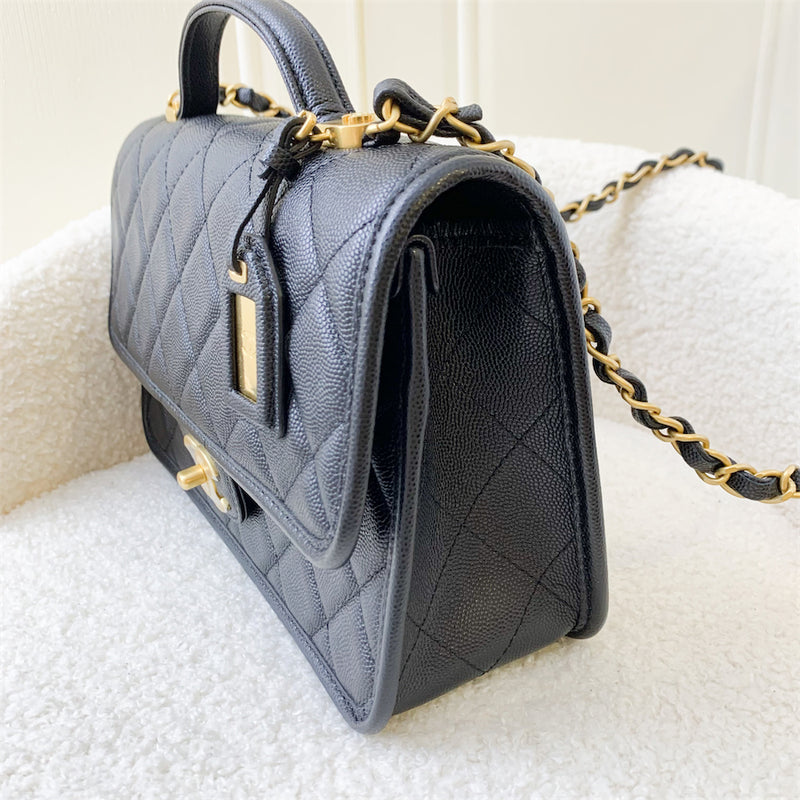 Chanel 22K Top Handle Flap Bag in Black Caviar AGHW