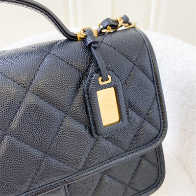 Chanel 22K Top Handle Flap Bag in Black Caviar AGHW