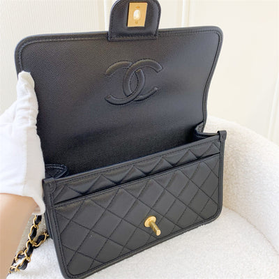Chanel 22K Top Handle Flap Bag in Black Caviar AGHW