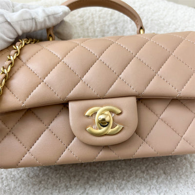 Chanel Top Handle Mini Rectangle in 21A Rose Beige Lambskin in AGHW