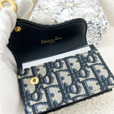 Dior Saddle Card Holder in Blue Oblique Jacquard Canvas AGHW